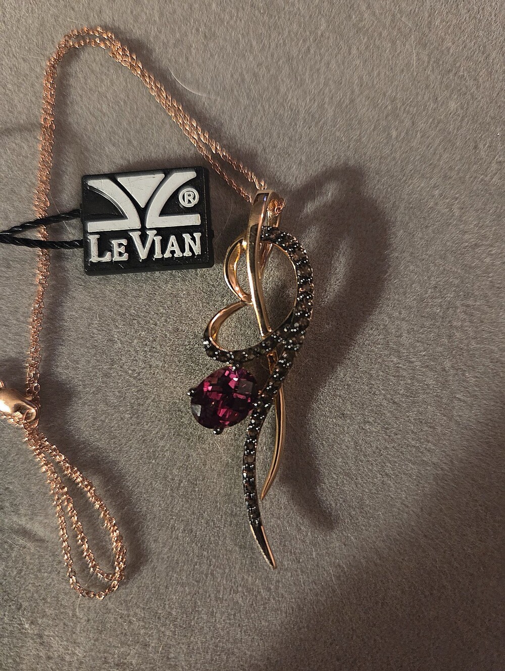NEW 14k Le Vian Rose Gold Garnet w/ Chocolate Quartz Ribbon Pendant